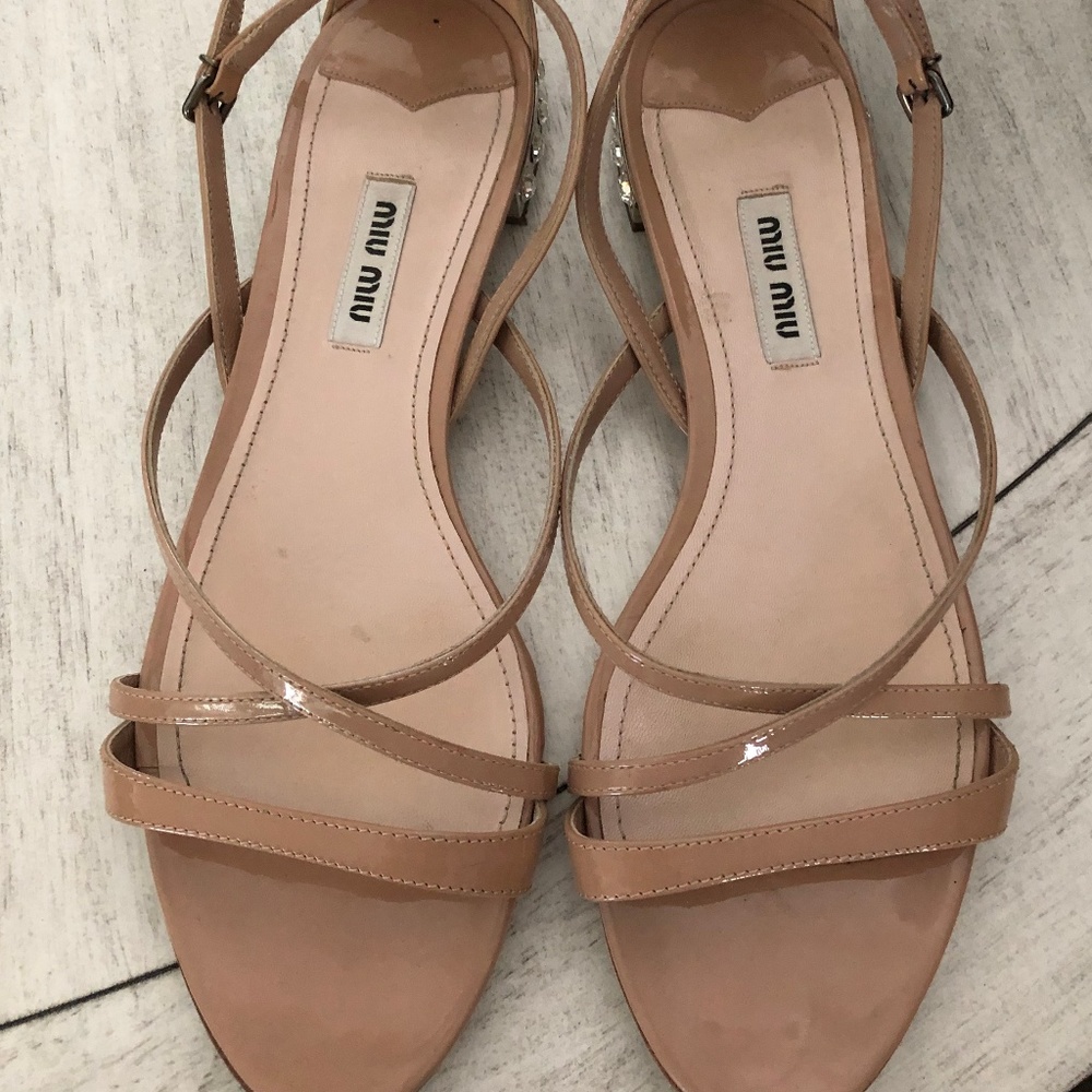 Miu Miu Nude Patent Leather Strappy Sandals